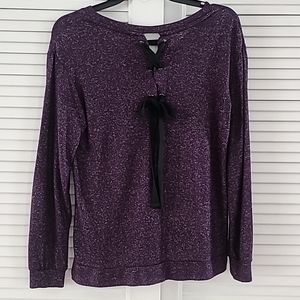 A.n.a. V Neck Sweater w/Lace Up Back  Sz XS. Marled Purple & White